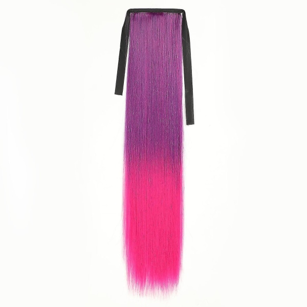 Lång rak hästsvansförlängning omlott hästsvansklämma i hårstycke 21 tums syntetiska hårförlängningar deep purple rose