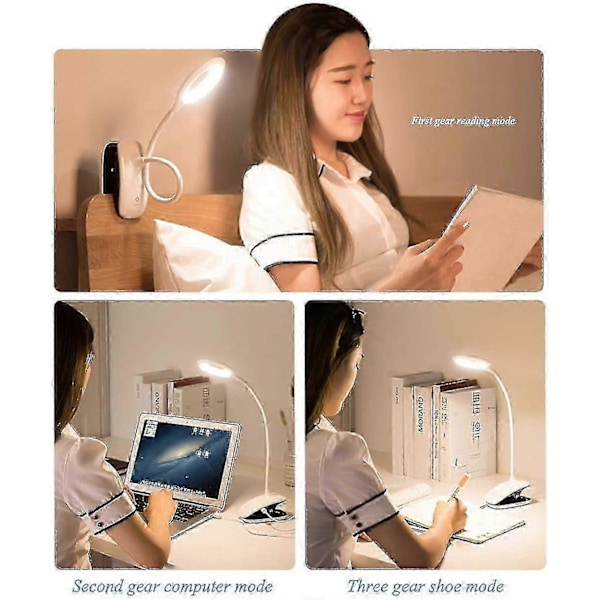 WJTG LED Clip-on Leselampe Dimbar Øyebeskyttelse Bordlampe J LGL White