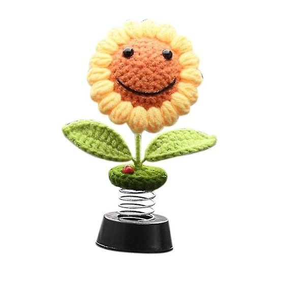 Solsikke Bil Dashboard Dekorationer, Dashboard Bobbleheads Strikkede Blomster Til Kvinder Bil Ornament A