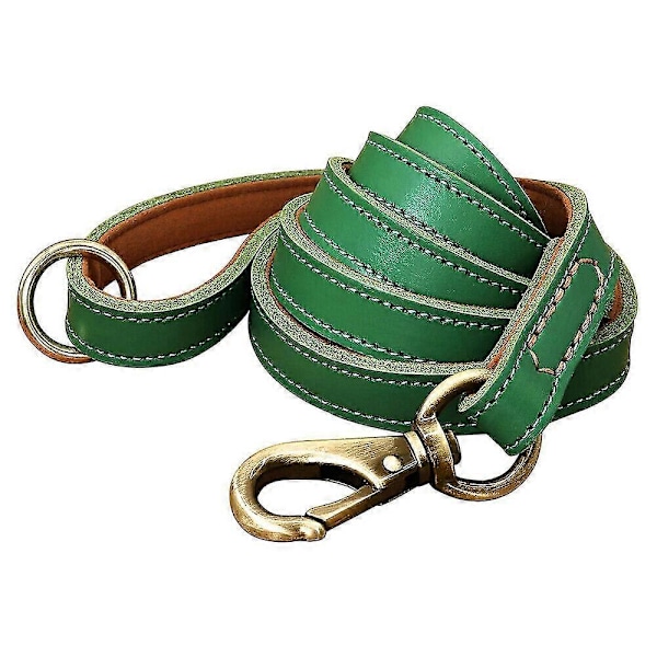 Ægte Læder Hundesnor 150cm Lang Stærk Hundesnor Kraftig Hundeline LGL Green 1.0cm*150cm