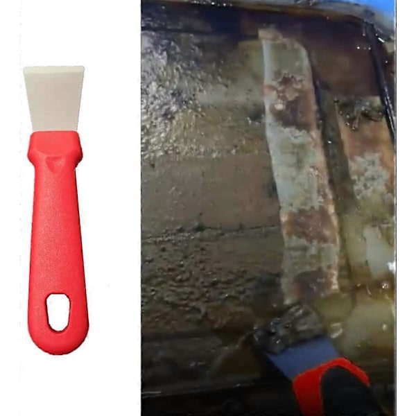Renseskraber, rengøringsredskaber til ovne, skraber i rustfrit stål, rød, 2 stk. (lige version + buet version) (LGL)