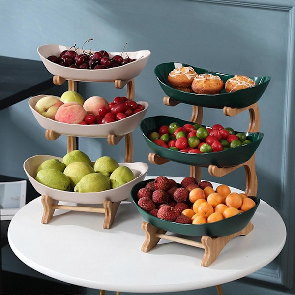 Lyxig Europeisk Stil 3-vånings Frukt Dessertfat (påfågelgrön) LGL beige Layer 2