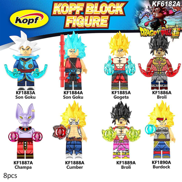 8 Pakke Anime Dragon Ball Super Minifigurer Samlet Mini Byggekloss Son Goku Vegeta Figurer Leke Modell Barn Julegaver B