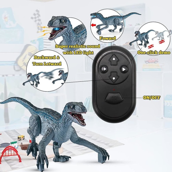 Kaukosäätimellä varustetun dinosauruslelut pojille 360 ​​astetta kääntyvä sähköinen kävelevä dinosauruslelu, jossa on mölyääni tärisevä pää ja häntä elektroniset lelut