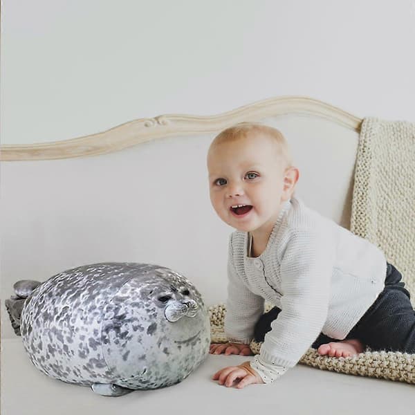 MerryXD Pyöreä Pullukka Hylje Tyyny, Täytetty Puuvilla Pehmolelu Söpö Valtameri Keskikokoinen (44,7 cm) (LGL) Grey Medium