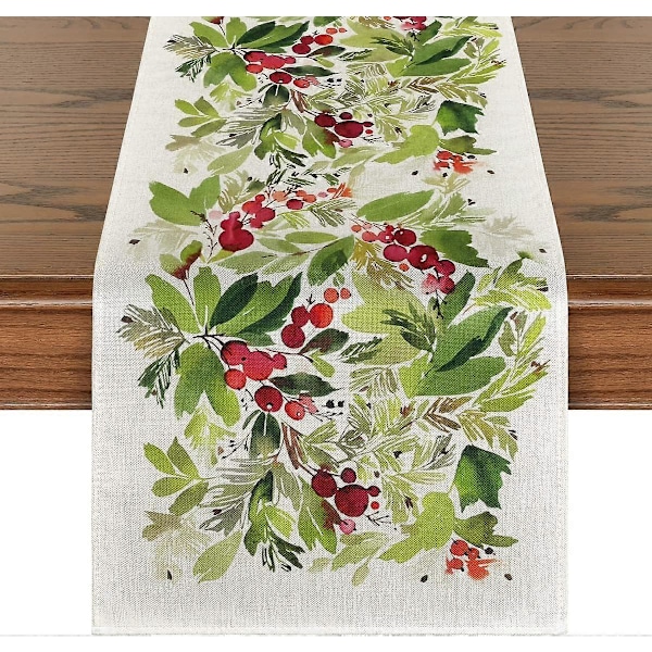 Akvarell Julgransris Julbordslöpare, Säsongsbetonad Vinter Jul Kök Matbord Dekoration 33 x 183 cm - Grön (LGL)