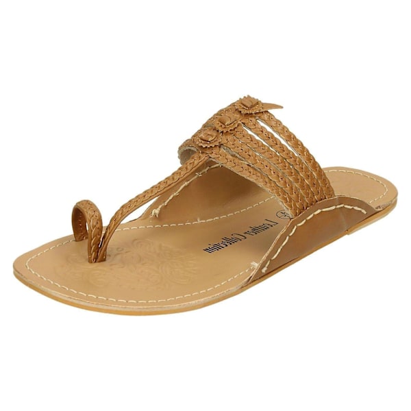 Dam Läderkollektion Platt Tåögla Flätade Sandaler F00077 LGL Tan (Brown) UK 8