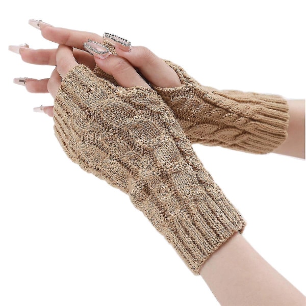 Womens Wrist Warmers Tykke Strikkede Fingerløse Hansker Vinter Votter