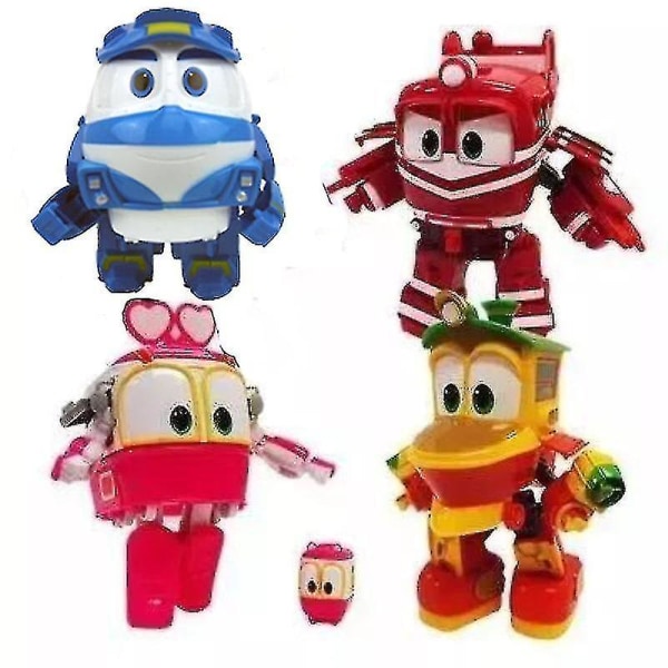 4pcs/set 8cm Robot Trains Transformation Kay Alf Dynamic Train Family Deformation Train Car Action Figure Toys Toys For Children