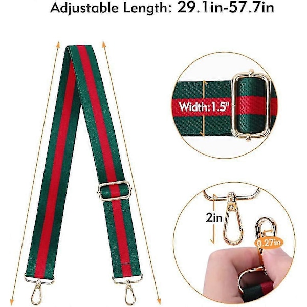 Udskiftningsrem til taske, crossbody, 1,5\" gyldent spænde, grøn og rød taskerem til kvinder, justerbare taskeremme, LGL