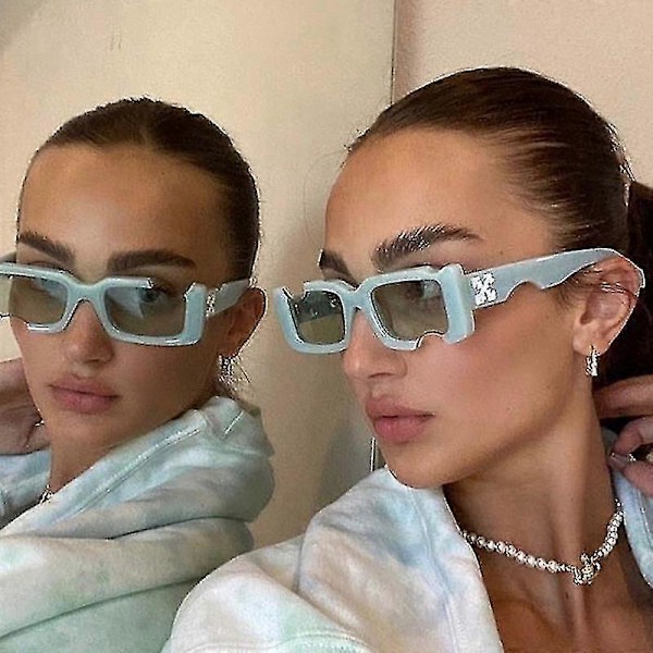 Hip-hop Firkantede Solbriller Kvinder Mænd Off Notch Hul Design Hvide Solbriller Blå Damer Vintage Shados Briller UV Beskyttelse_FM18 LGL Jelly Gray Other