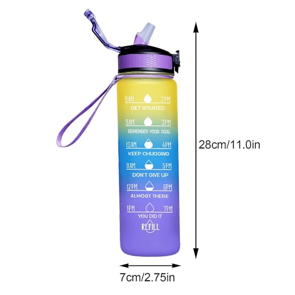 1000 ml gratis motivationsvattenflaska med tidsmarkör, fitnesskannor, gradientfärgade koppar, utomhusfrostad vattenflaska [LGL]