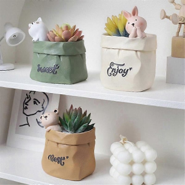 Have Retro Imitation Papirpose Formet Resin Sukkulent Blomsterpotte Skrivebordsdekoration Opbevaring Blomsterpotte B LGL As Shown