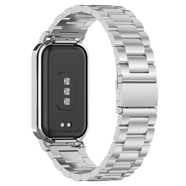 Til Xiaomi Smart Band 8 Active Tre Perle Rustfrit Stål Urrem + Ur Metalramme (LGL) Silver