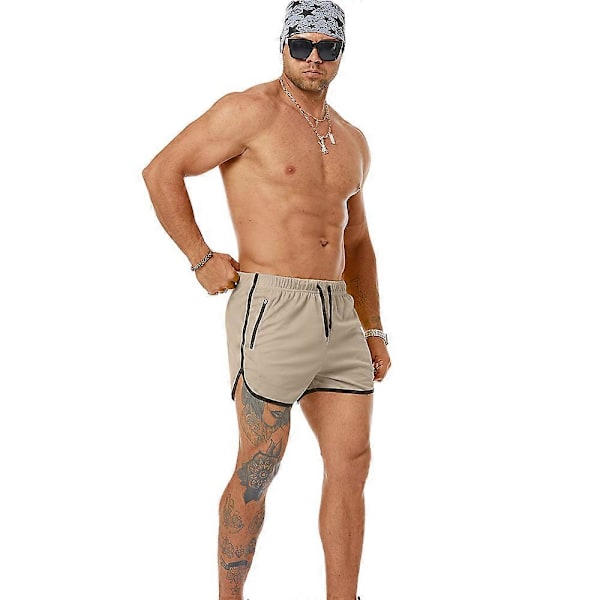 Urheilushortsit Juoksuun Hengittävät treenishortsit Kuntosalishortsit taskuilla miehille - LGL Khaki XL