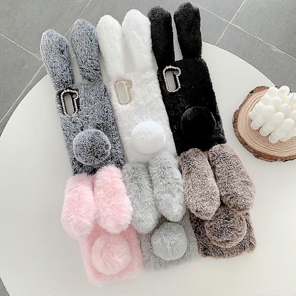 Kaninformet Fluffy Fur Belagt TPU Telefon Cover Shell til Samsung Galaxy S21 5G/4G LGL Multicolor Style C