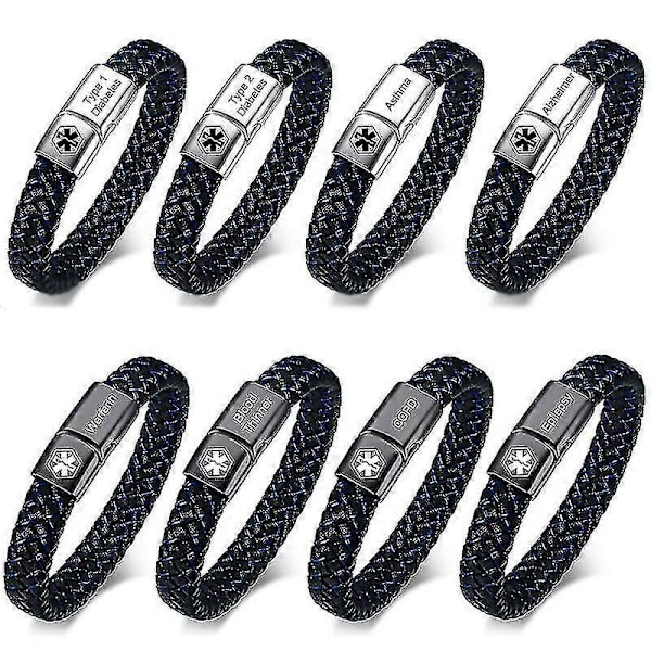 Medisinsk ID-armbånd for menn, flettet lærarmbånd med spenne, diabetes, KOLS, Alzheimers, personlige smykker LGL Alzheimer 19.5cm
