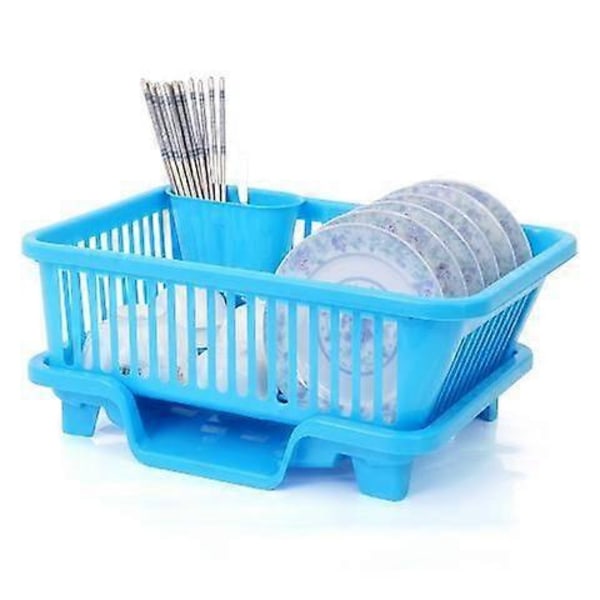 Diskställ med avrinningsbricka, diskställ i plast för kök, diskställ för diskbänk, bestickbricka, diskförvaringsställ (LGL)