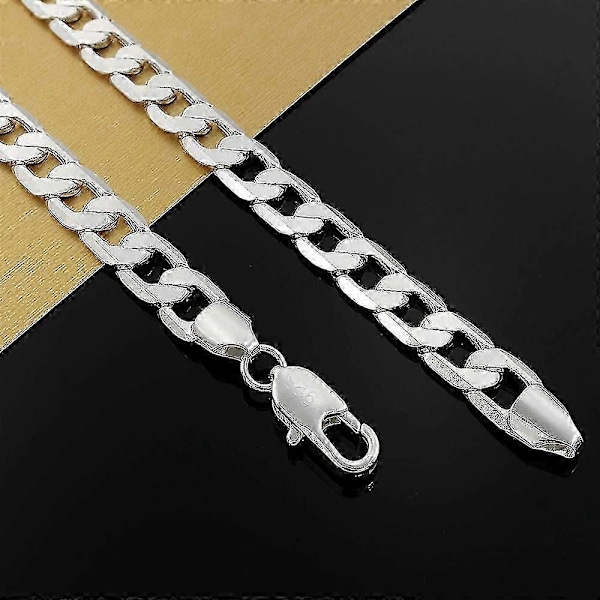 925 Sterling Silver Halsband För Män 20/24 Tum Klassisk 8mm Kedja Lyx Smycken Bröllop Julklappar LGL 60cm 24inches