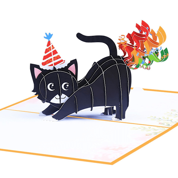 3D Pop-UP Grattiskort med Kuvert för Födelsedag - Glad Fødselsdag - Svart Katt (LGL)