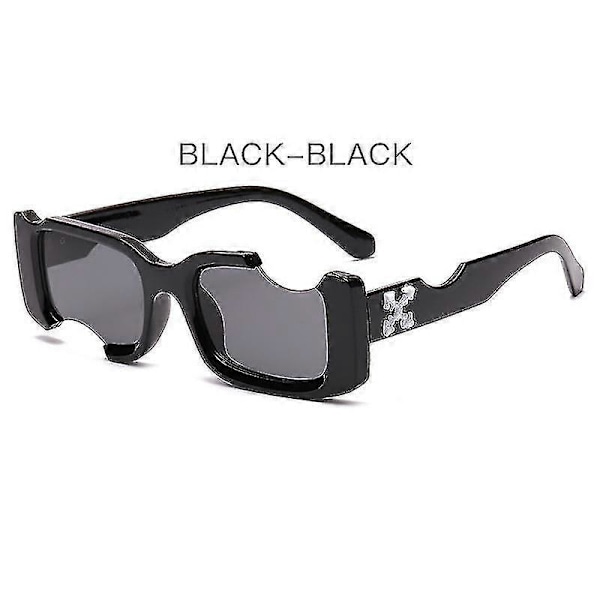 Hip-hop Firkantede Solbriller Kvinder Mænd Off Notch Hul Design Hvide Solbriller Blå Damer Vintage Shados Briller UV Beskyttelse_FM18 LGL Black gray Other