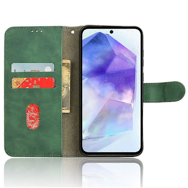 Samsung Galaxy A35 5G Nahkakotelo Käännettävä Puhelinkotelo Lompakolla ja Jalustalla LGL Green
