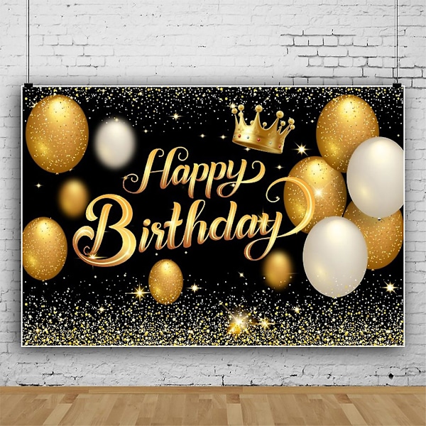 Happy Birthday Backdrop Banner Happy Birthday Photo Booth Backdrop 70.8 x 43.3 Inch Large Fabric Black Gold Sign Poster Background for Men W  (LGL)