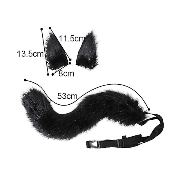 Faux Fur Kat Fox Ulv Pelsagtig Hale Og Clip Ører Til Halloween Fest Kostume Tilbehør Ulv LGL black