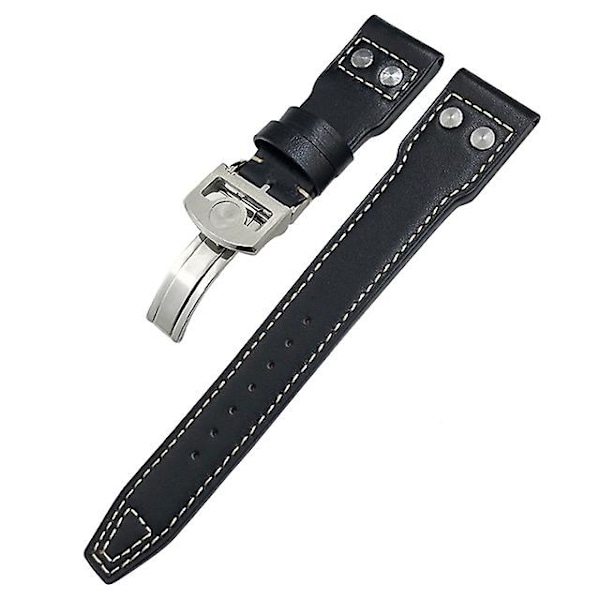 For IWC Piggdekorert Lærreim Klapplås i Hodeoksehud 21mm 22mm LGL Black 21mm