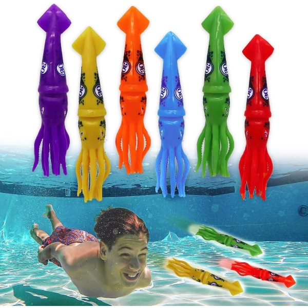 Dykkerlegesæt til børn ved pool, dykning og svømning, undervands flerfarvet synkende blæksprutte (sæt med 6) multicolored squid