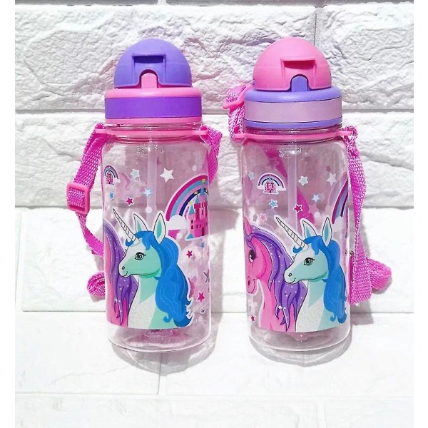 350/500 ml Kids tegneserie drikkevannsflaske Halmkopp med skulderstropp Unicorn 350ml OneSize
