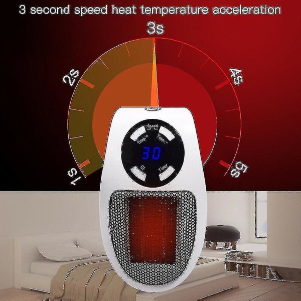 Plug In Heater 500w Digital Electric Instant Heat Timer Bærbar Led Display Uk And Eu White White