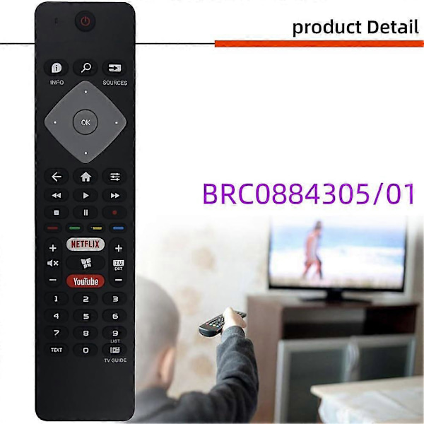 BRC0884305/01 Fjärrkontroll för Philips TV Ersättnings Handhållen Kontroll LGL