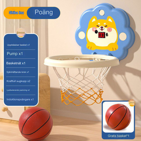 Mini Basketball Kurv Sæt Med Sugekop Punch Gratis Infrarød Induktion Sammenklappelig Børn Basketball Kurv Med Bold[GL] Blue