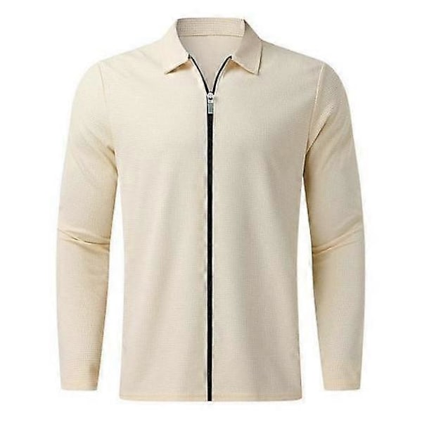 Herre Skjorte Høst Vinter Ensfarget Lang Pustende Erme Revers Glidelås Stolpe Utendørs Sports T-skjorte LGL khaki XL