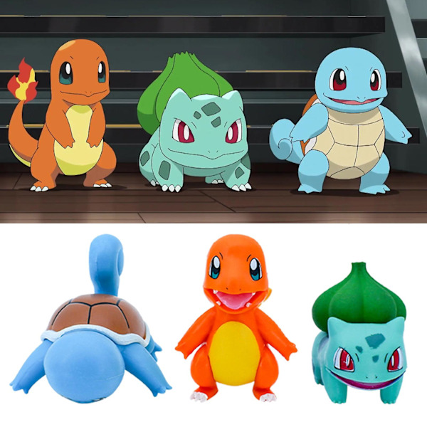 6 st Pokemons Figurer Super Söta Samlarobjekt Mini Pikachu Squirtle Bulbasaur Psyduck Charmander Jigglypuff Figurmodell Leksak 6pcs