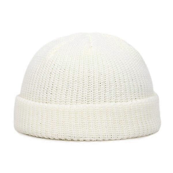 Herre Strikket Hue Beanie Skullcap Sømandshue Kantløs Retro Navy Stil Beanie Hue LGL white