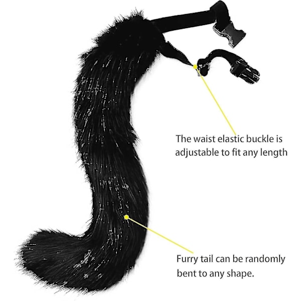 Fuskpäls Rävsvans Katt Varg Cosplay Kostymset Plysch Mask Fluffiga Vantar Handskar Halloween Jul LGL Black