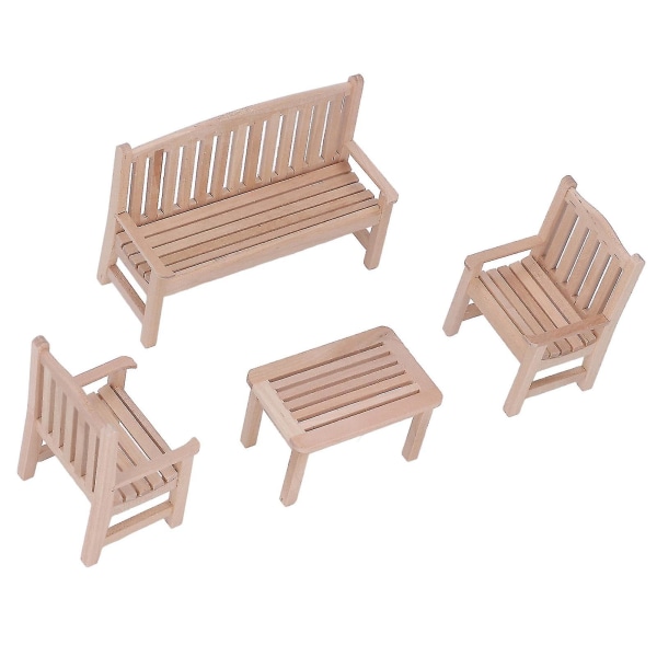 4 stk Dukkehus Miniaturemøbler Træbænkstol Havemøbelsæt til 1:12 skala Dukkehusdekoration[GL]