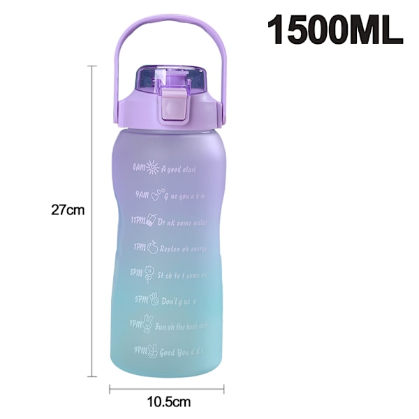 1500 ml:n Suuri Ulkoilma Gradient-Muovista Vesi Pullo, Pakkasen Kestävä Urheilupullo, Olki Vesi Pullo purple