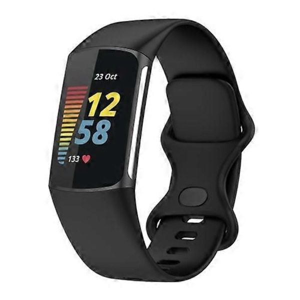 Til Fitbit Charge 5 Silikone Urrem LGL Black S