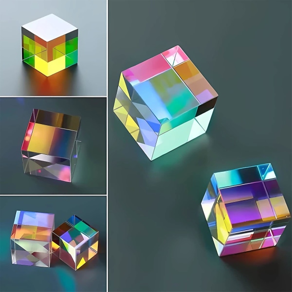 Magic Prism Cube, Mini K9 Prisme Cube i krystallglass, regnbuefarge[GL] M