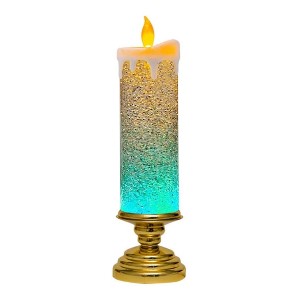 Led julljus färgskiftande led vattenljus med glitter Flamlösa led ljus ljus skrivbordsbord, guld