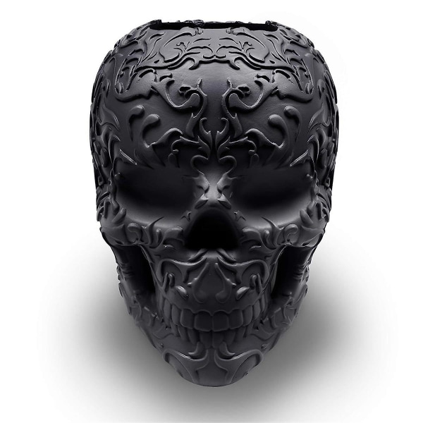 Skull Makeup Borsthållare Gotisk Spöklik Inredning Organizer Växt Blomkruka För Halloween Bord Fåfänga Kontorsskrivbord Förvaring