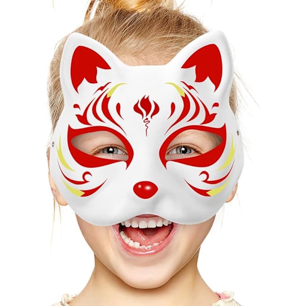 30 stk. Kattemaske Hvit Rev Kattemasker Dyr Halv Ansikt Maskerade Mask Papir Umalt Blankt DIY Halloween Maske for Maskerade Cosplay Fest  [L] 30pcs