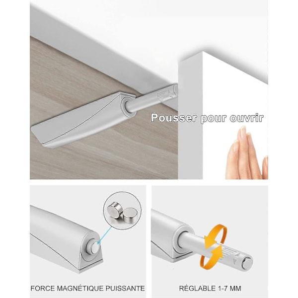 Tryck för att öppna skåpdörrsdämpare 2 stycken Magnetisk trycköppnare Lås Skåp Tryckdrag Magnetiska stängningar för skåp Tryck för att öppna system Dr LGL