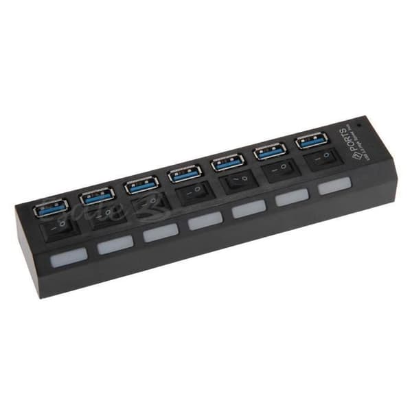 7-ports USB 3.0 5 Gbps hubadapter i ABS med switch til pc-computer (FMY)