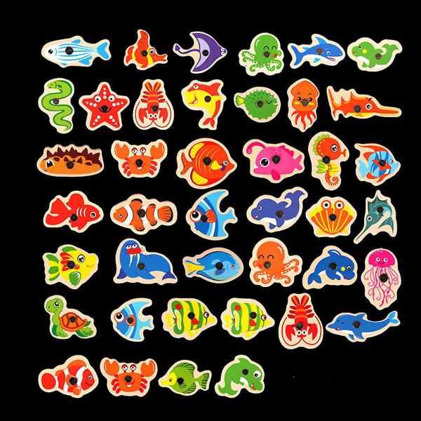 Børnegave 41 stk Fisk Træ Magnetisk Fiskelegetøj Sæt Fiskespil Pædagogisk fiskelegetøj[GL] Multi-color