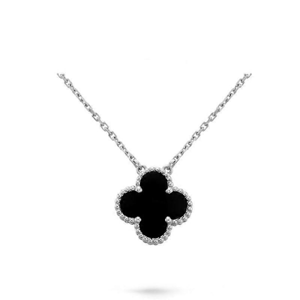 Halskæde - Firkløver - Charmerende Agat - Elegant Gave LGL Black White gold