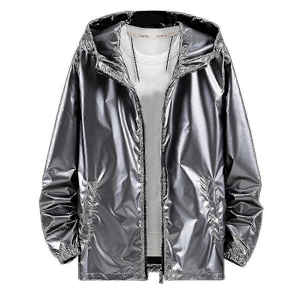 Herr Glänsande Vattentät Jacka med Huva LGL Grey XL